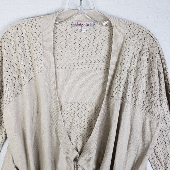 Pete & Greta Johnny Was Cardigan Open Front Lightweight Knit Cotton size L Ivory - Picture 2 of 10